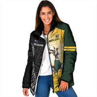 New Zealand and South Africa Rugby Custom Padded Jacket Maori Silver Fern Springbok Together LT14 Women Black - Polynesian Pride