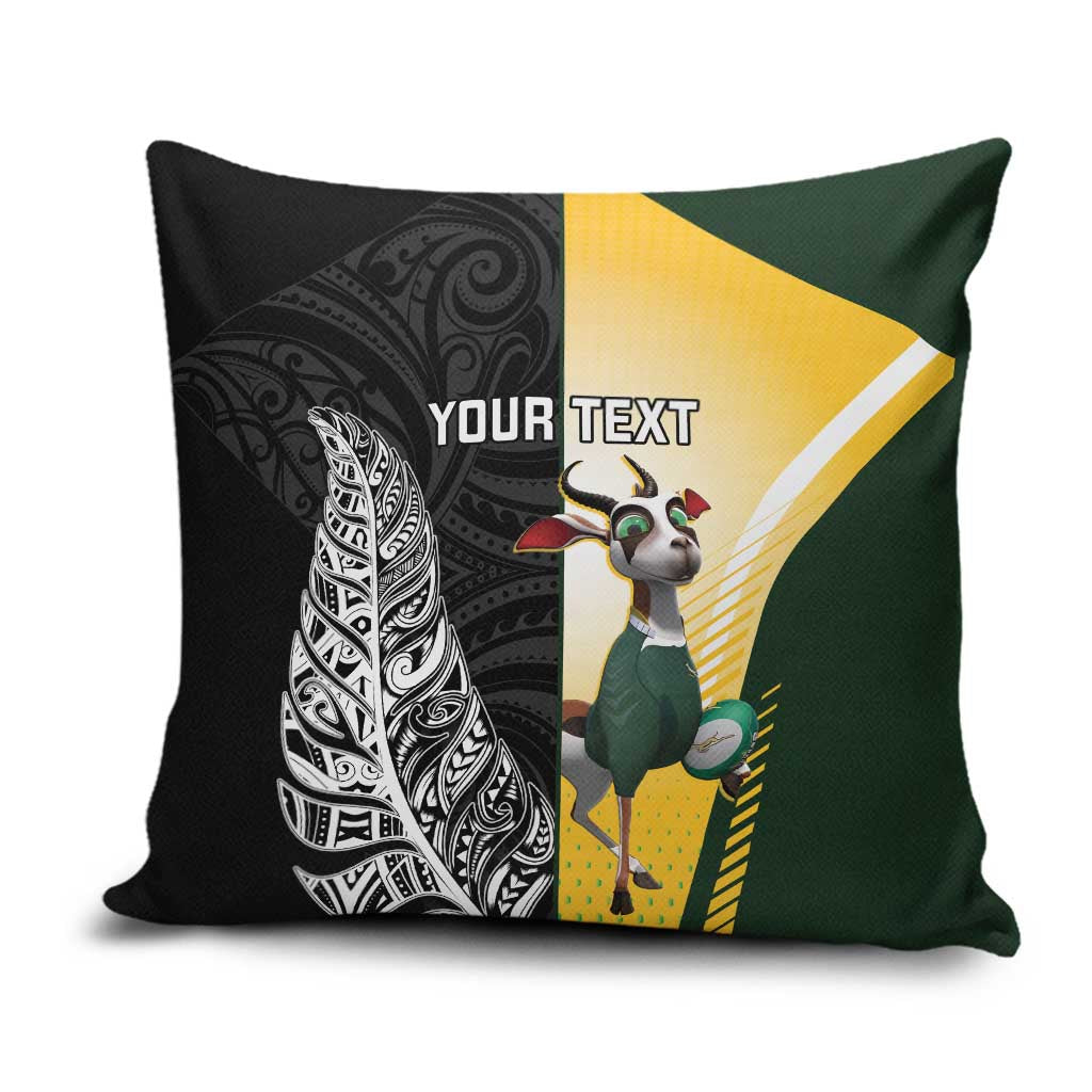 New Zealand and South Africa Rugby Custom Pillow Cover Maori Silver Fern Springbok Together LT14 Black - Polynesian Pride