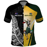 New Zealand and South Africa Rugby Custom Polo Shirt Maori Silver Fern Springbok Together LT14 Black - Polynesian Pride