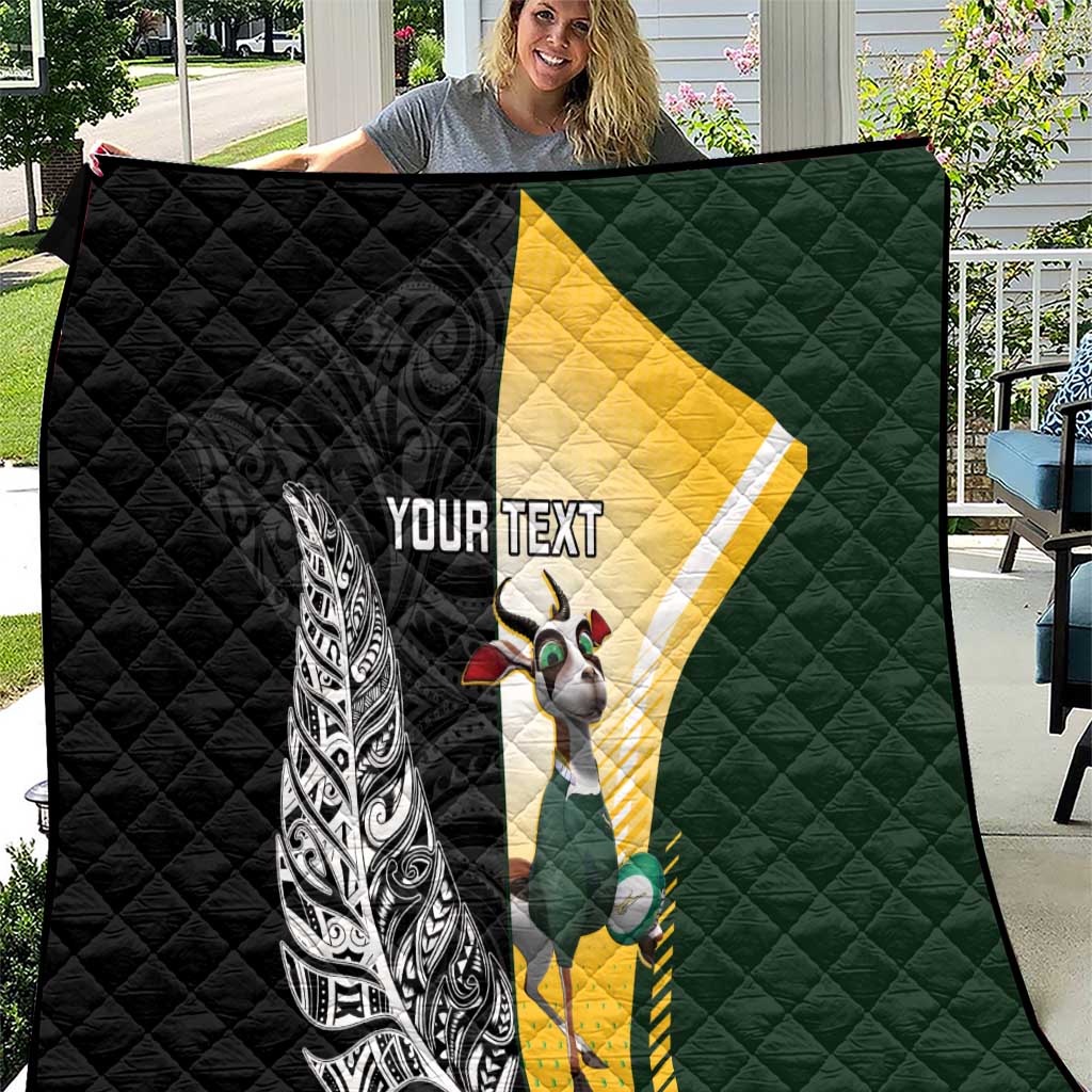 New Zealand and South Africa Rugby Custom Quilt Maori Silver Fern Springbok Together LT14 Black - Polynesian Pride