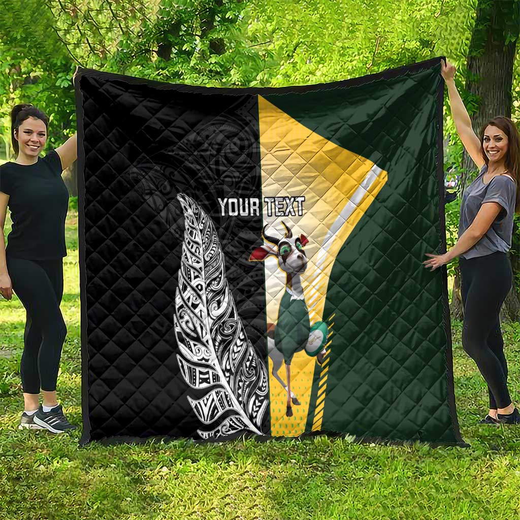 New Zealand and South Africa Rugby Custom Quilt Maori Silver Fern Springbok Together LT14 - Polynesian Pride