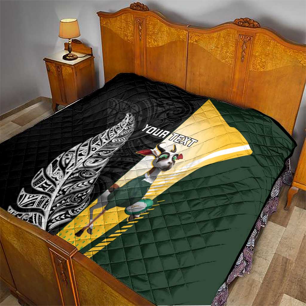 New Zealand and South Africa Rugby Custom Quilt Maori Silver Fern Springbok Together LT14 - Polynesian Pride