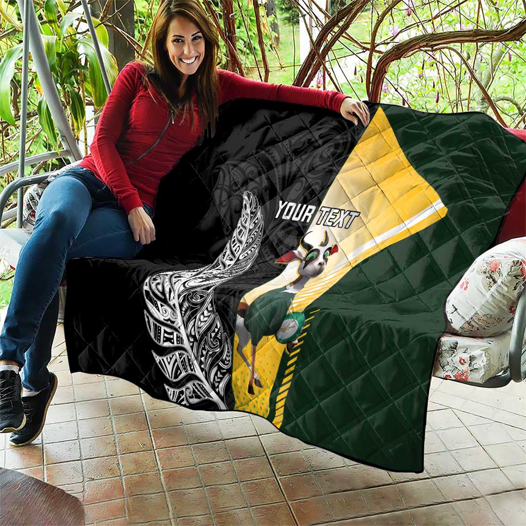New Zealand and South Africa Rugby Custom Quilt Maori Silver Fern Springbok Together LT14 - Polynesian Pride