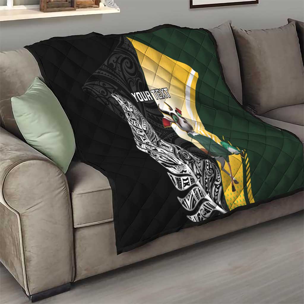 New Zealand and South Africa Rugby Custom Quilt Maori Silver Fern Springbok Together LT14 - Polynesian Pride