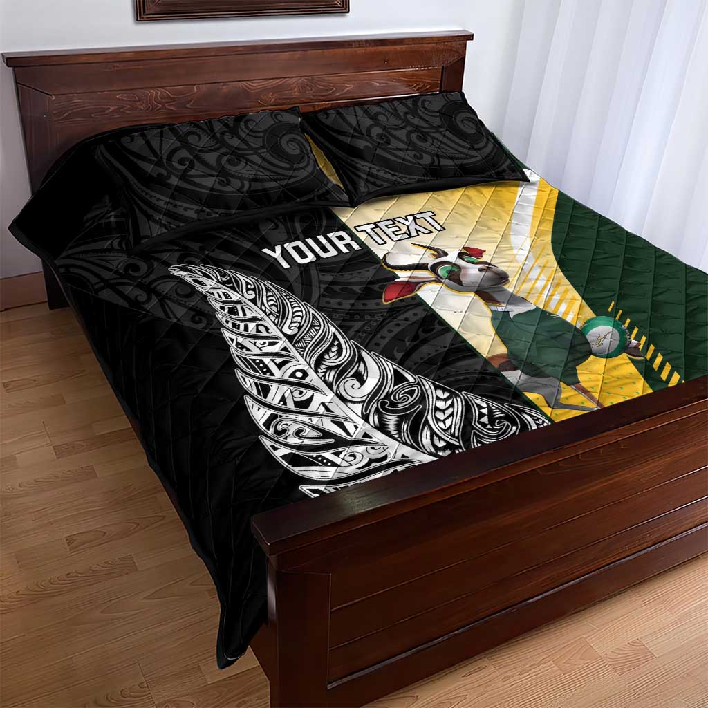 New Zealand and South Africa Rugby Custom Quilt Bed Set Maori Silver Fern Springbok Together LT14 - Polynesian Pride