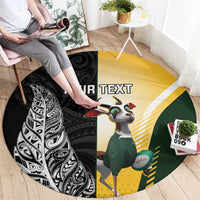 New Zealand and South Africa Rugby Custom Round Carpet Maori Silver Fern Springbok Together LT14 - Polynesian Pride