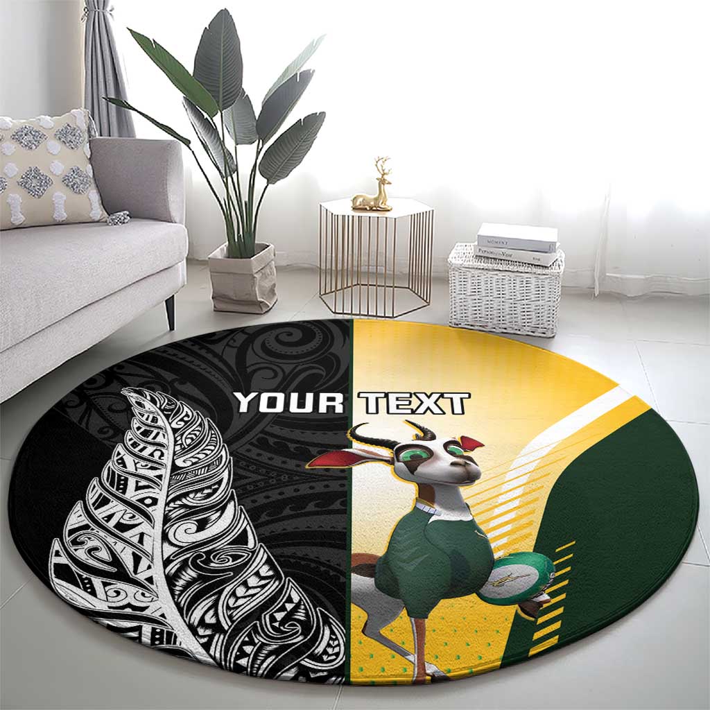 New Zealand and South Africa Rugby Custom Round Carpet Maori Silver Fern Springbok Together LT14 - Polynesian Pride