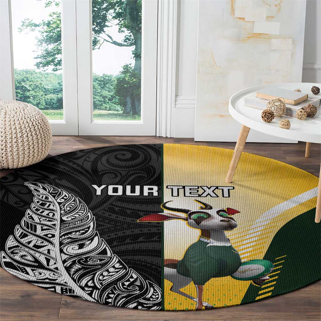New Zealand and South Africa Rugby Custom Round Carpet Maori Silver Fern Springbok Together LT14 - Polynesian Pride
