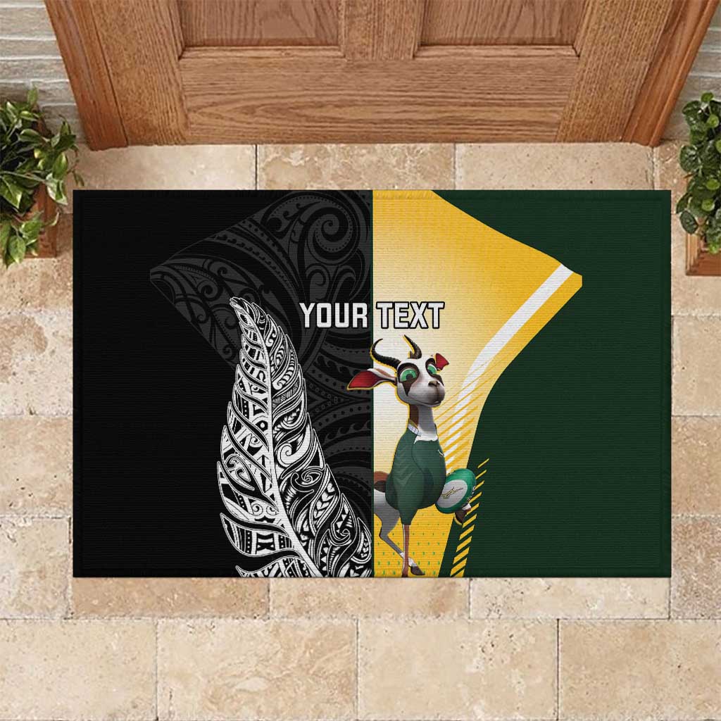New Zealand and South Africa Rugby Custom Rubber Doormat Maori Silver Fern Springbok Together LT14 Black - Polynesian Pride
