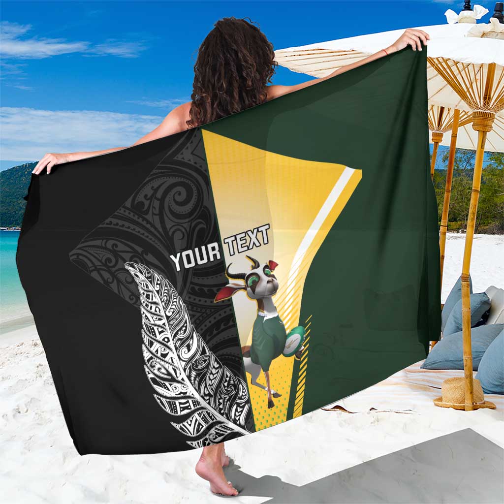 New Zealand and South Africa Rugby Custom Sarong Maori Silver Fern Springbok Together LT14 One Size 44 x 66 inches Black - Polynesian Pride