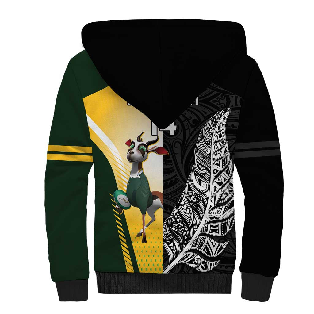 New Zealand and South Africa Rugby Custom Sherpa Hoodie Maori Silver Fern Springbok Together LT14 - Polynesian Pride