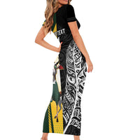 New Zealand and South Africa Rugby Custom Short Sleeve Bodycon Dress Maori Silver Fern Springbok Together LT14 - Polynesian Pride