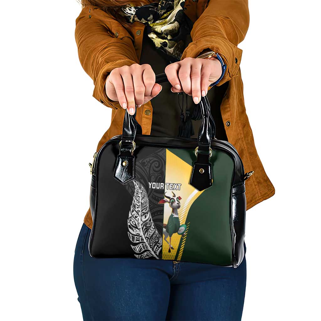 New Zealand and South Africa Rugby Custom Shoulder Handbag Maori Silver Fern Springbok Together LT14 One Size Black - Polynesian Pride