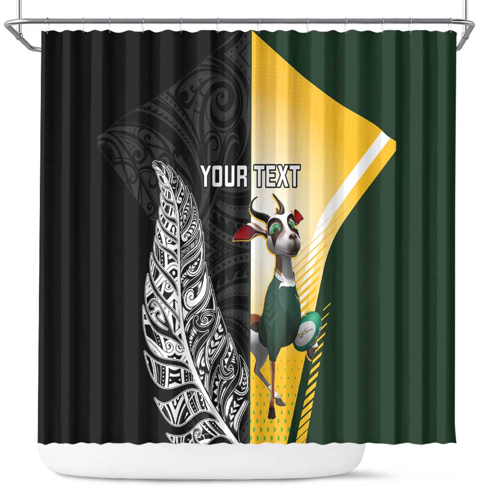 New Zealand and South Africa Rugby Custom Shower Curtain Maori Silver Fern Springbok Together LT14 Black - Polynesian Pride