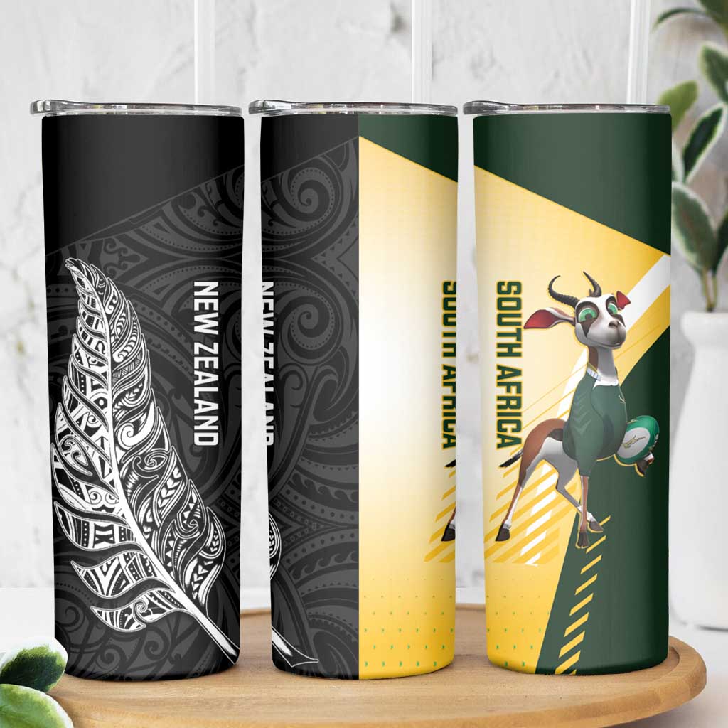 New Zealand and South Africa Rugby Skinny Tumbler Maori Silver Fern Springbok Together LT14 - Polynesian Pride