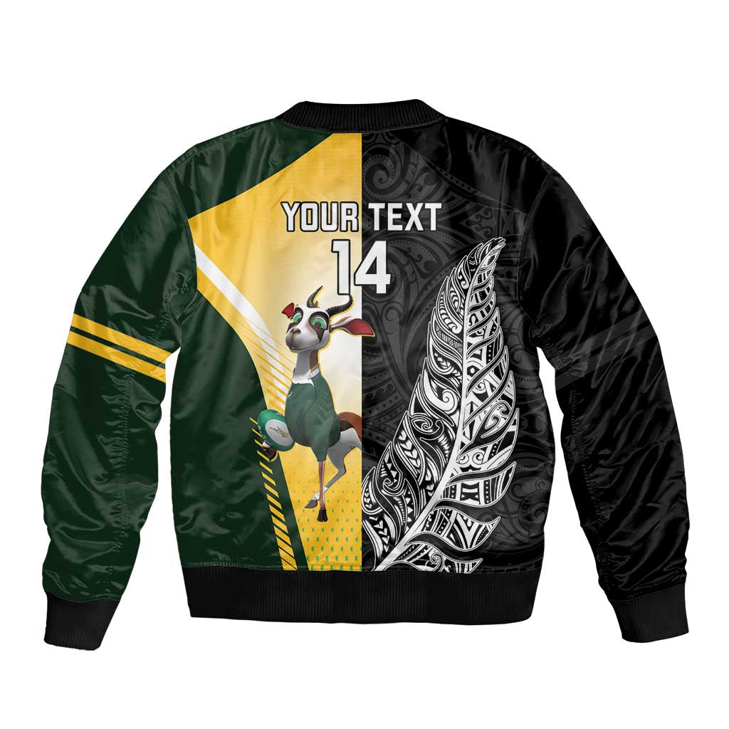 New Zealand and South Africa Rugby Custom Sleeve Zip Bomber Jacket Maori Silver Fern Springbok Together LT14 - Polynesian Pride