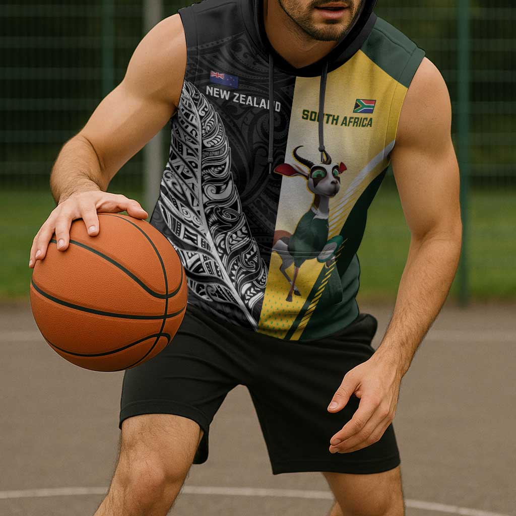 New Zealand and South Africa Rugby Custom Sleeveless Hoodie Maori Silver Fern Springbok Together LT14 - Polynesian Pride