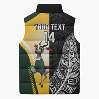 New Zealand and South Africa Rugby Custom Sleeveless Puffer Jacket Maori Silver Fern Springbok Together LT14 - Polynesian Pride