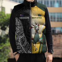 New Zealand and South Africa Rugby Custom Sleeveless Puffer Jacket Maori Silver Fern Springbok Together LT14 - Polynesian Pride