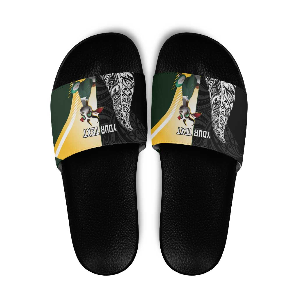 New Zealand and South Africa Rugby Custom Slide Sandals Maori Silver Fern Springbok Together LT14 Black - Polynesian Pride