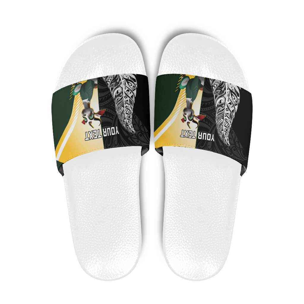 New Zealand and South Africa Rugby Custom Slide Sandals Maori Silver Fern Springbok Together LT14 Black - Polynesian Pride