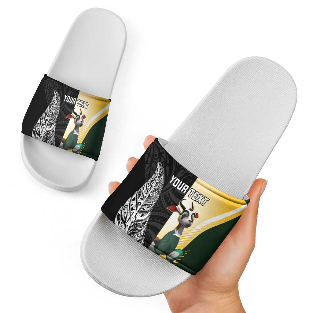 New Zealand and South Africa Rugby Custom Slide Sandals Maori Silver Fern Springbok Together LT14 - Polynesian Pride