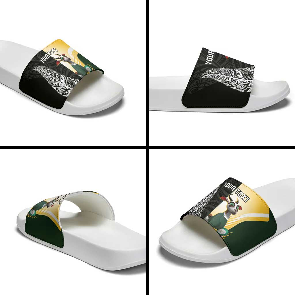 New Zealand and South Africa Rugby Custom Slide Sandals Maori Silver Fern Springbok Together LT14 - Polynesian Pride