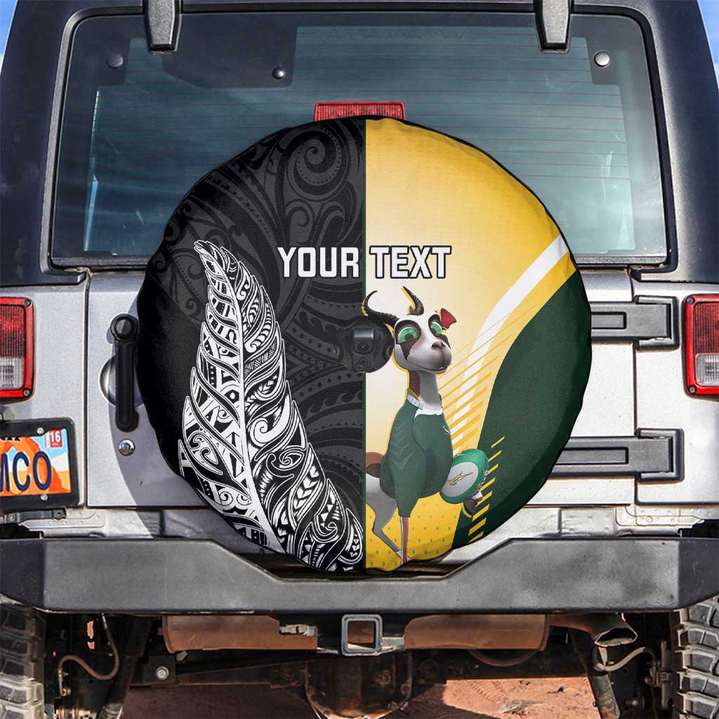 New Zealand and South Africa Rugby Custom Spare Tire Cover Maori Silver Fern Springbok Together LT14 Black - Polynesian Pride