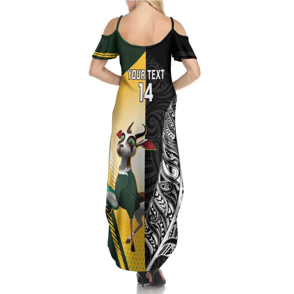 New Zealand and South Africa Rugby Custom Summer Maxi Dress Maori Silver Fern Springbok Together LT14 - Polynesian Pride