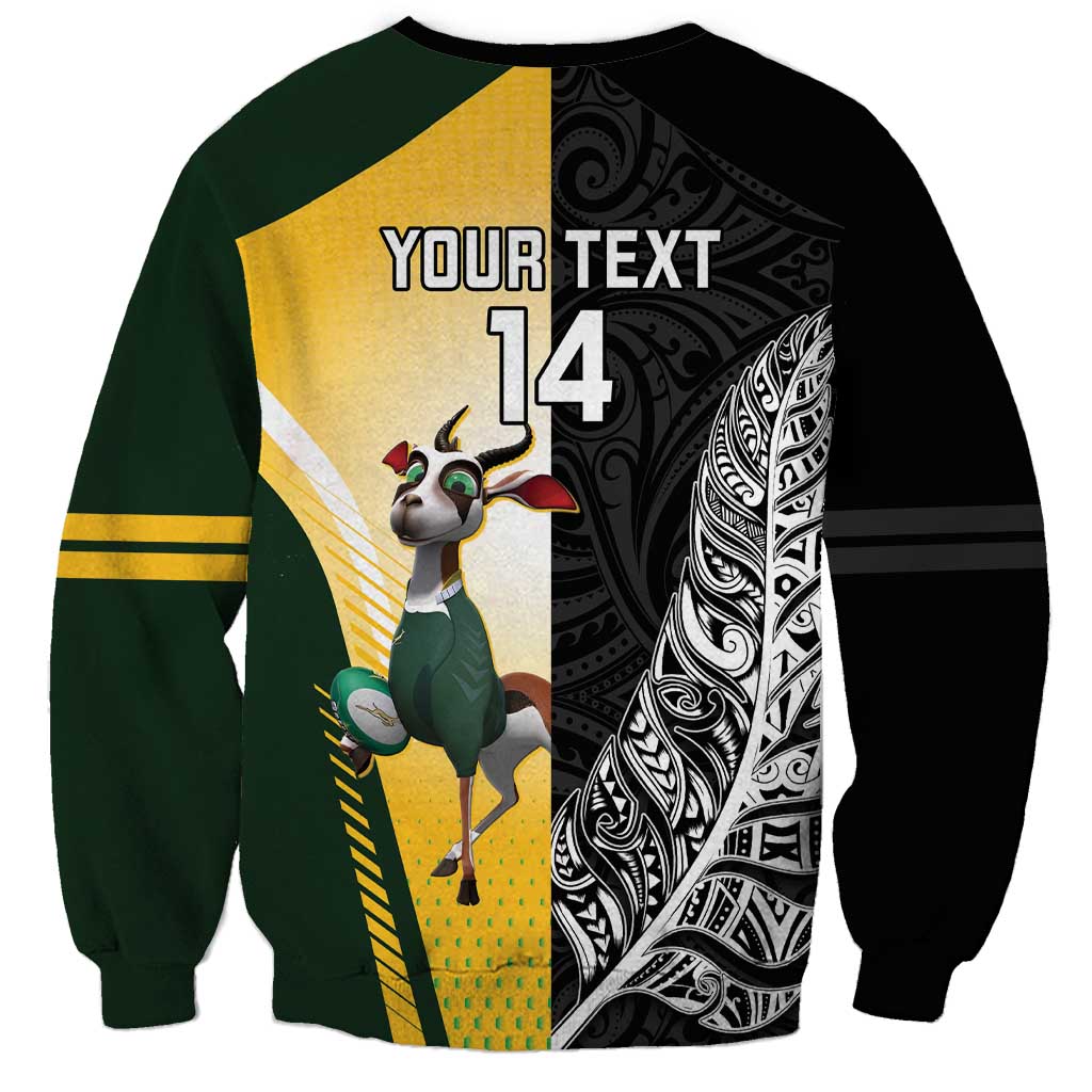 New Zealand and South Africa Rugby Custom Sweatshirt Maori Silver Fern Springbok Together LT14 - Polynesian Pride