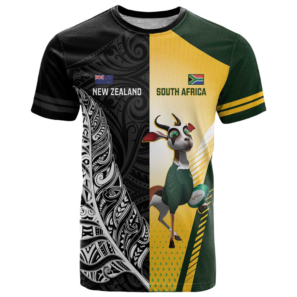 New Zealand and South Africa Rugby Custom T Shirt Maori Silver Fern Springbok Together - Polynesian Pride