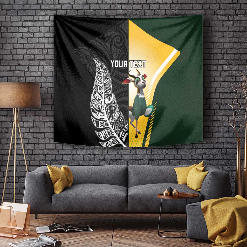 New Zealand and South Africa Rugby Custom Tapestry Maori Silver Fern Springbok Together LT14 Black - Polynesian Pride