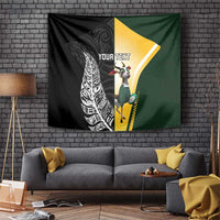 New Zealand and South Africa Rugby Custom Tapestry Maori Silver Fern Springbok Together LT14 Black - Polynesian Pride