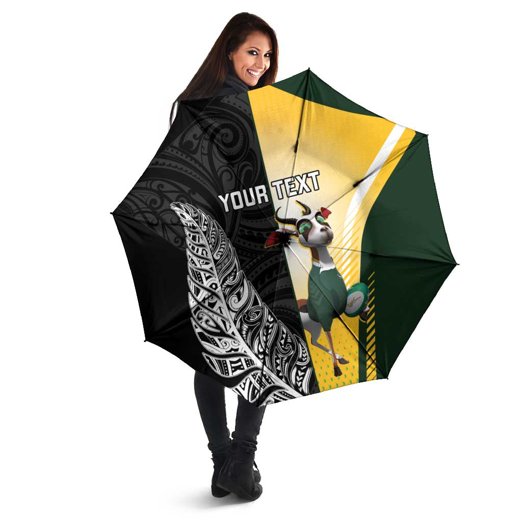 New Zealand and South Africa Rugby Custom Umbrella Maori Silver Fern Springbok Together LT14 - Polynesian Pride