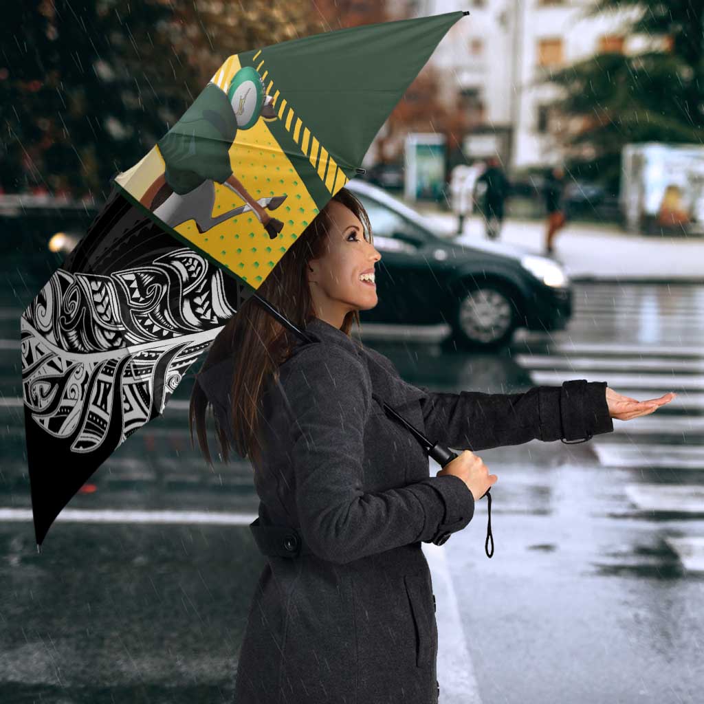 New Zealand and South Africa Rugby Custom Umbrella Maori Silver Fern Springbok Together LT14 - Polynesian Pride