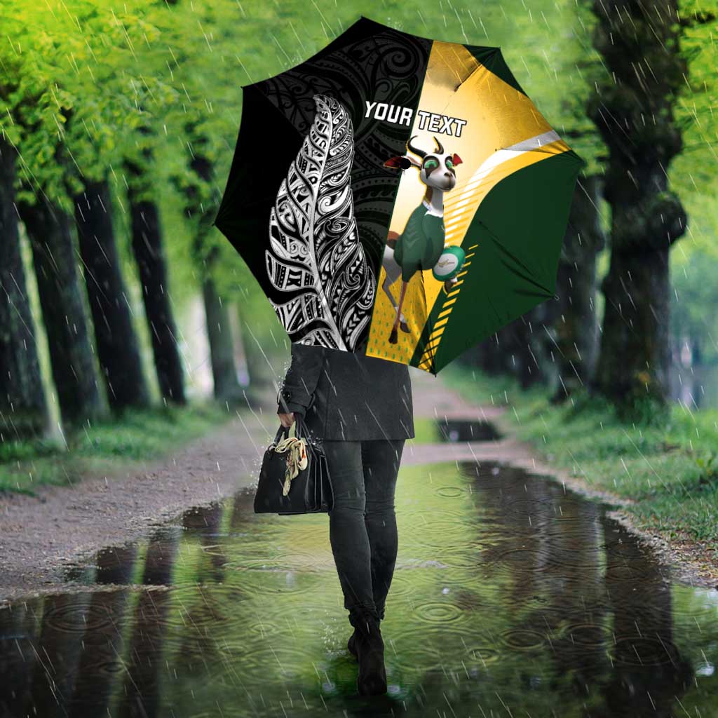 New Zealand and South Africa Rugby Custom Umbrella Maori Silver Fern Springbok Together LT14 - Polynesian Pride