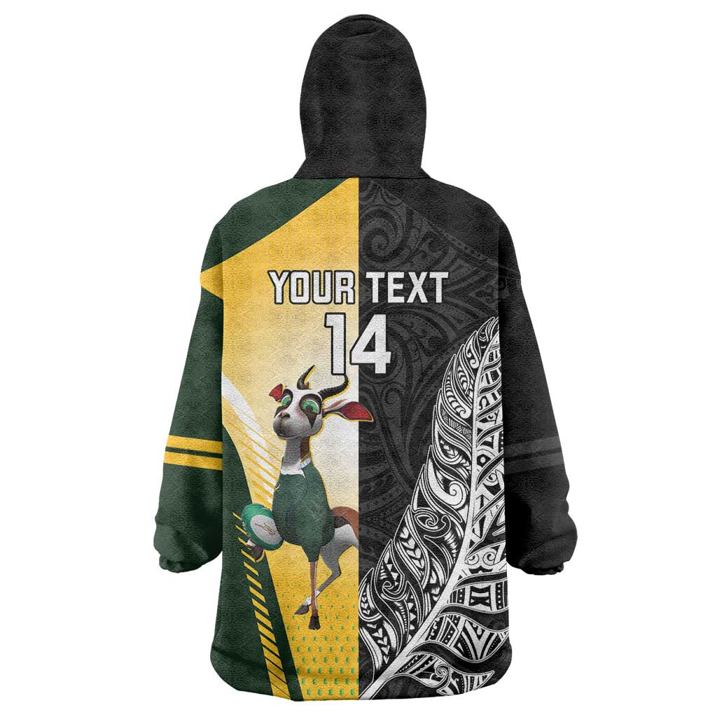 New Zealand and South Africa Rugby Custom Wearable Blanket Hoodie Maori Silver Fern Springbok Together LT14 - Polynesian Pride