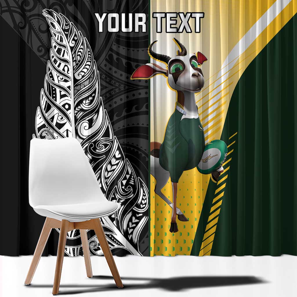 New Zealand and South Africa Rugby Custom Window Curtain Maori Silver Fern Springbok Together LT14 - Polynesian Pride