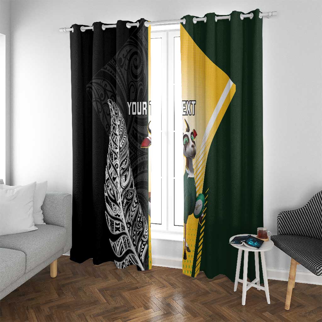New Zealand and South Africa Rugby Custom Window Curtain Maori Silver Fern Springbok Together LT14 With Grommets Black - Polynesian Pride