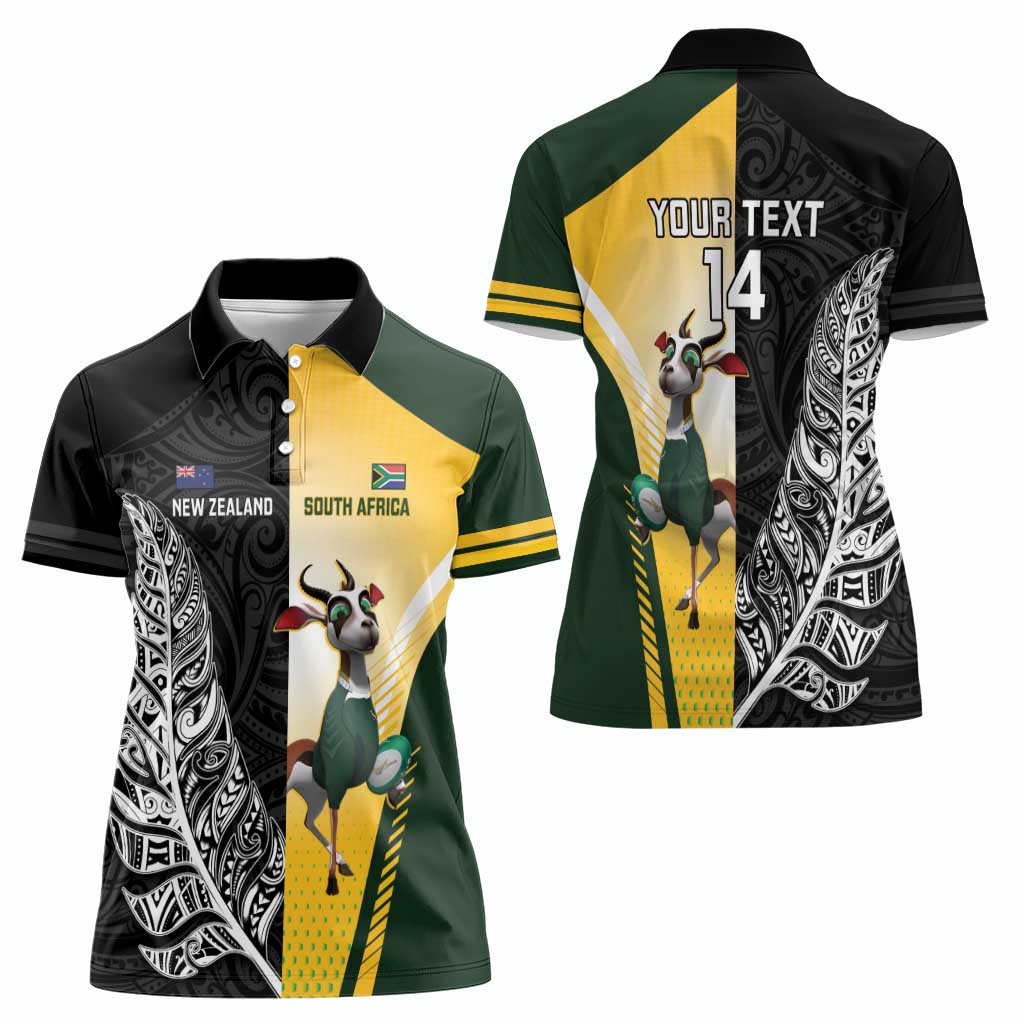 New Zealand and South Africa Rugby Custom Women Polo Shirt Maori Silver Fern Springbok Together - Polynesian Pride