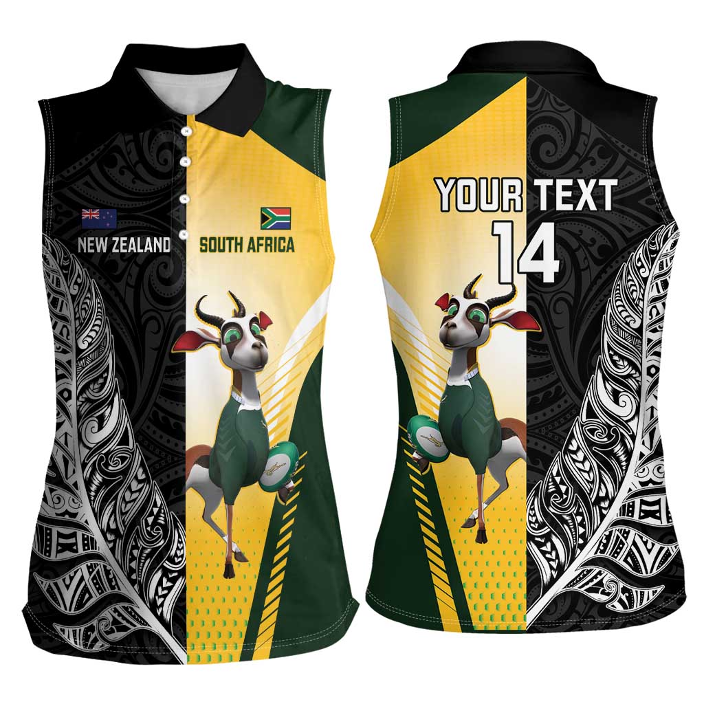 New Zealand and South Africa Rugby Custom Women Sleeveless Polo Shirt Maori Silver Fern Springbok Together LT14 - Polynesian Pride