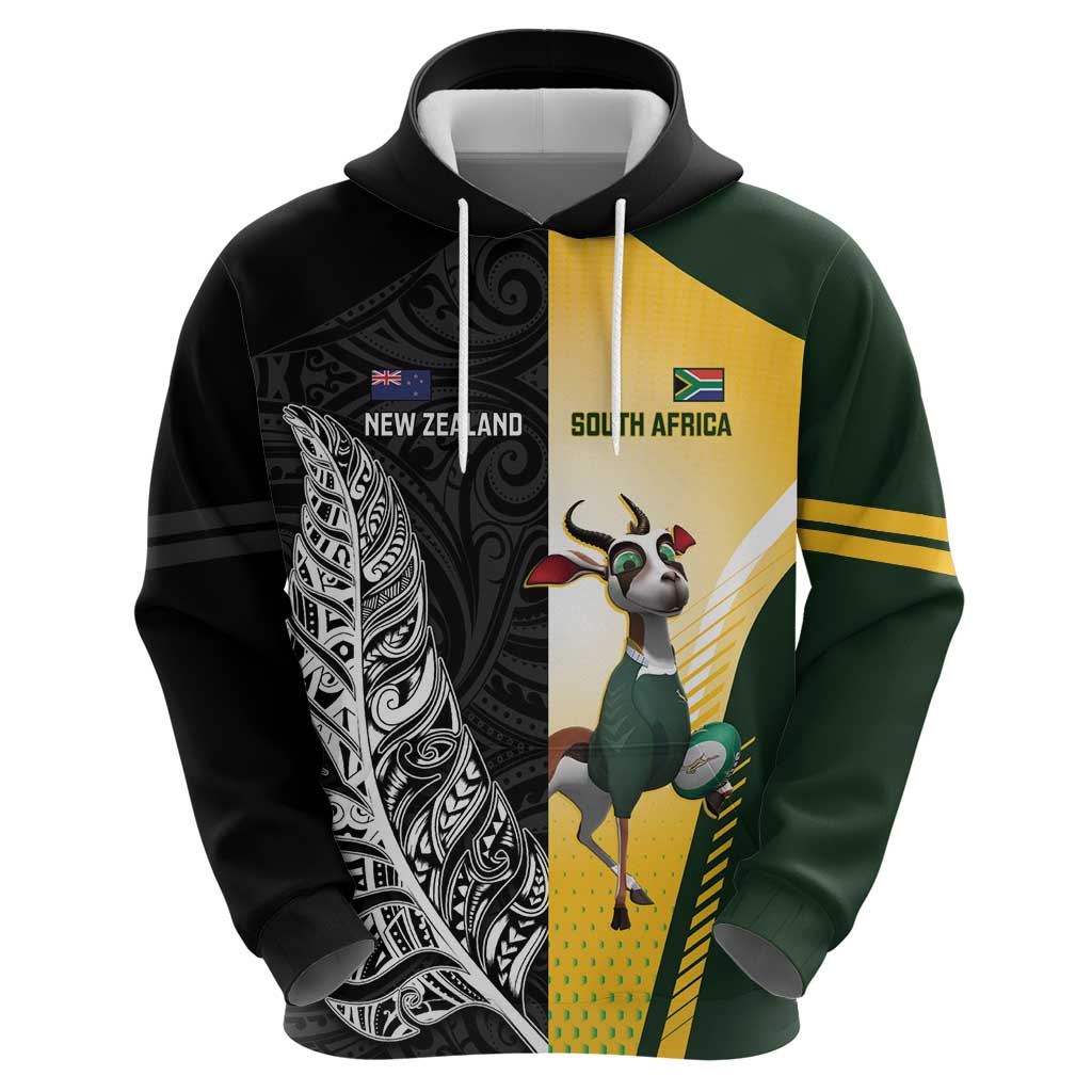 New Zealand and South Africa Rugby Custom Zip Hoodie Maori Silver Fern Springbok Together LT14 - Polynesian Pride