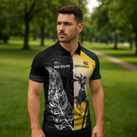 New Zealand and South Africa Rugby Custom Zipper Polo Shirt Maori Silver Fern Springbok Together LT14 - Polynesian Pride