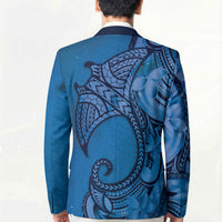 Polynesia Manta Ray Tattoo Blazer Tropical Plumeria Blue Polynesian Pattern LT14 - Polynesian Pride