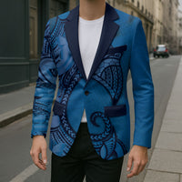 Polynesia Manta Ray Tattoo Blazer Tropical Plumeria Blue Polynesian Pattern LT14 - Polynesian Pride