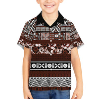 Bula Fiji Family Matching Long Sleeve Bodycon Dress and Hawaiian Shirt Fijian Tapa Masi With Hibiscus Flowers LT14 Son's Shirt Brown - Polynesian Pride