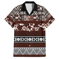 Bula Fiji Family Matching Off Shoulder Maxi Dress and Hawaiian Shirt Fijian Tapa Masi With Hibiscus Flowers LT14 Dad's Shirt - Short Sleeve Brown - Polynesian Pride