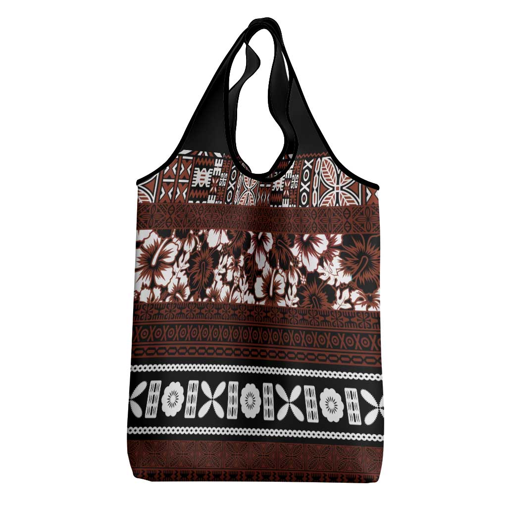 Bula Fiji Grocery Bag Fijian Tapa Masi With Hibiscus Flowers LT14 - Polynesian Pride