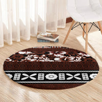 Bula Fiji Round Carpet Fijian Tapa Masi With Hibiscus Flowers LT14 - Polynesian Pride