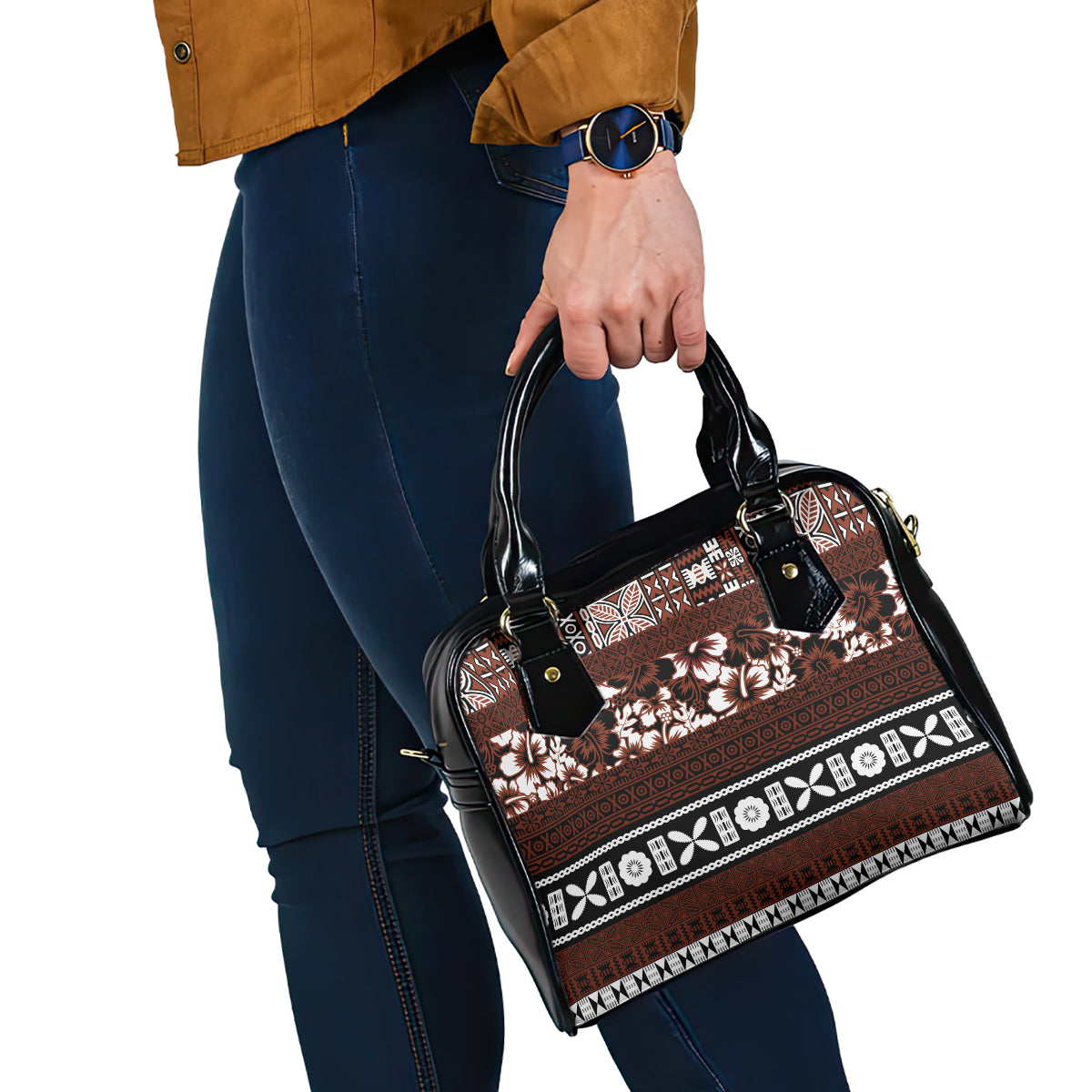 Bula Fiji Shoulder Handbag Fijian Tapa Masi With Hibiscus Flowers LT14 - Polynesian Pride